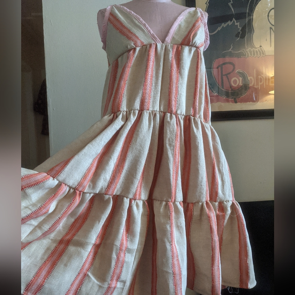 Priscilla Tiered Ruffle Dress in Linen Stripes